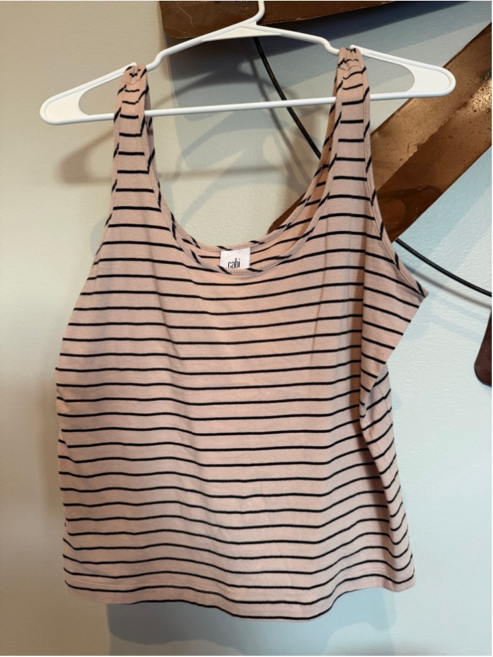 CAbi Tan Black Charm Tank Size L EUC